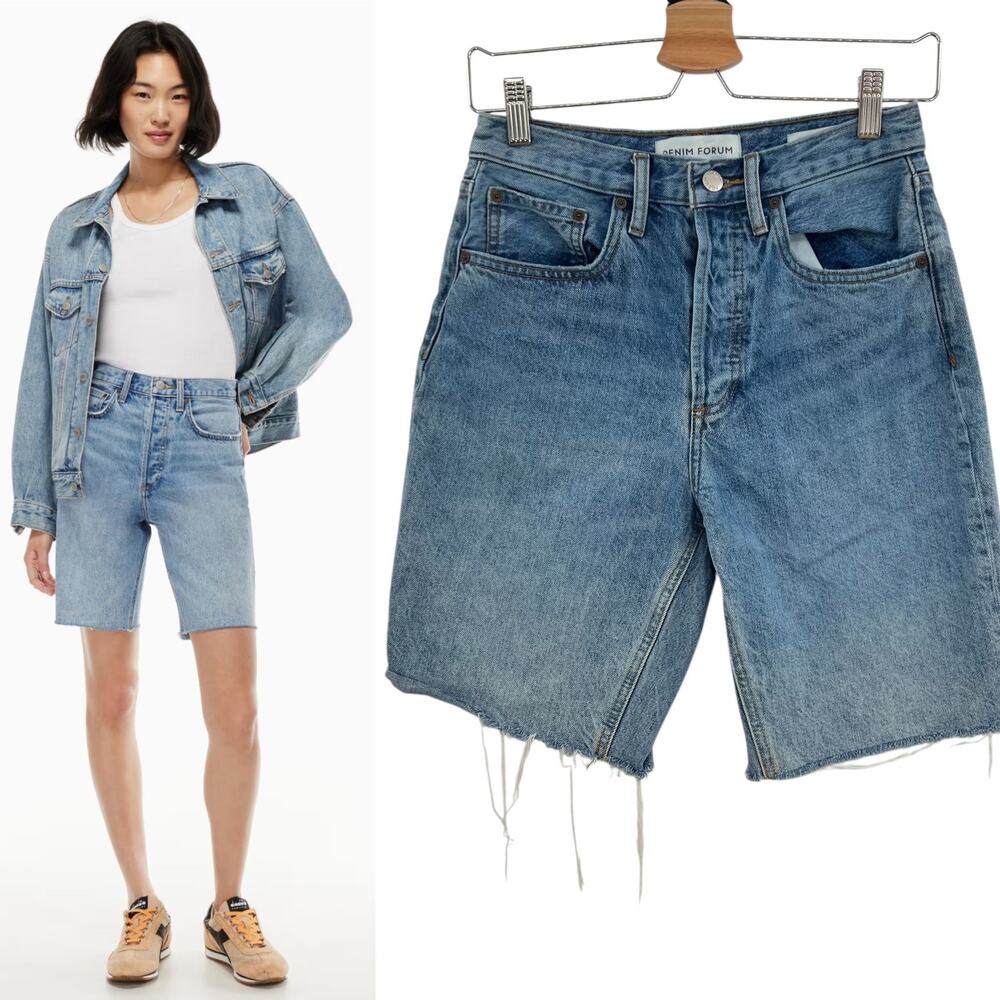 Aritzia Denim Forum The Joni Loose Long Short High Rise Denim Blue Size 25